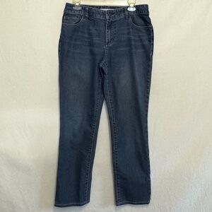B-212 Chico’s Platinum Denim Straight Leg Cropped Denim Blue Jeans Size 10